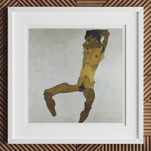 Seated Male Nude (self Portrait) - Egon Schiele Art Print, 12x12’’ / 31x31cm / White Frame / 2’’ Matboard, Framed Nude Male Figure