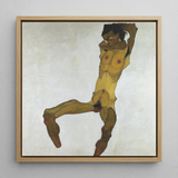 Seated Male Nude (self Portrait) - Egon Schiele Framed Canvas, 12x12’’ / 31x31cm / Natural Floating Frame, Framed Painting Nude Figure