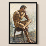 Nude Man Playing Harmonica Eugene Jansson Framed Canvas, Framed Nude Male Figure Study