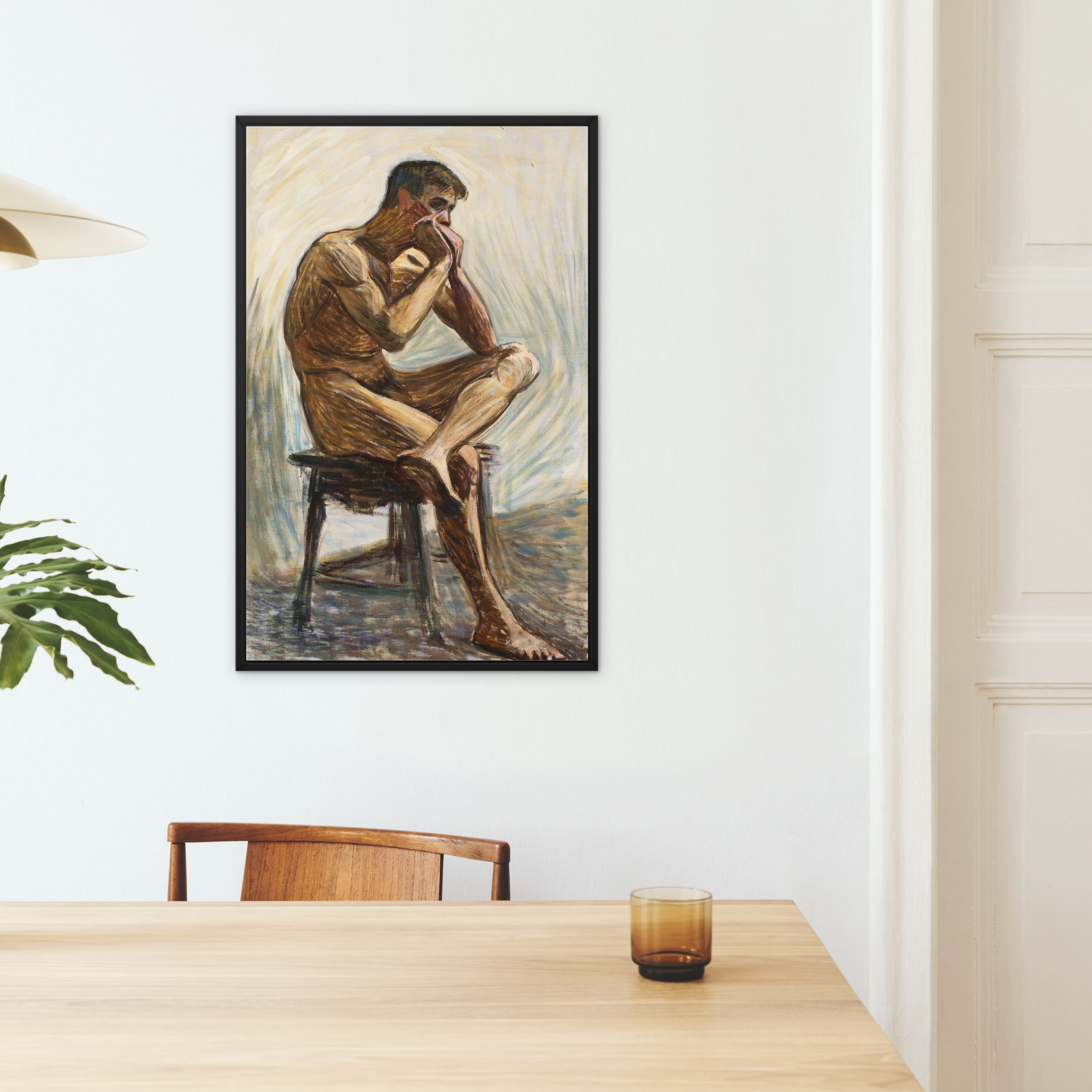 Nude Man Playing Harmonica - Eugene Jansson Framed Canvas, Framed Nude Figure