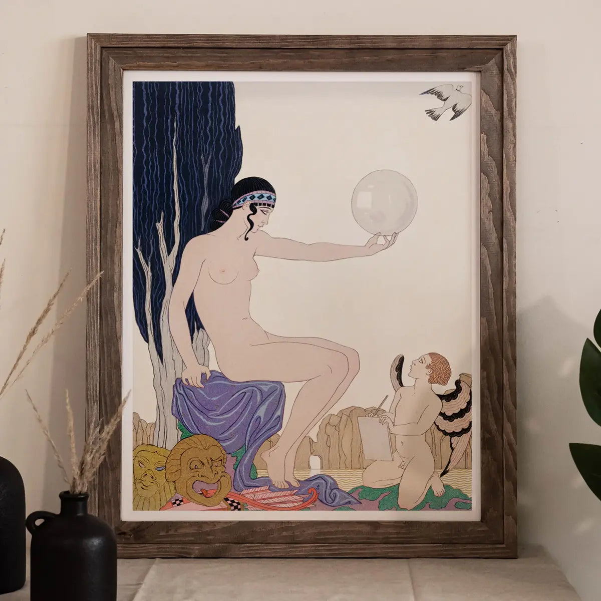 Framed Art Deco print inspired by George Barbier showcasing the Roaring Twenties style.