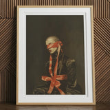 See no Evil - Luxe Gay Bondage Art Print, 12x16’’ / 31x41cm / Natural Frame / 2’’ Matboard, Framed Portrait Blindfolded Person Red Ribbons