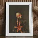 See no Evil - Luxe Gay Bondage Art Print, 12x16’’ / 31x41cm / White Frame / 2’’ Matboard, Framed Poster Person Red Blindfold Ribbons