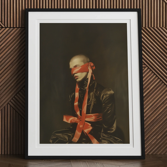 See no Evil - Luxe Gay Bondage Art Print, 12x16’’ / 31x41cm / Black Frame / 2’’ Matboard, Framed Portrait Blindfolded Person
