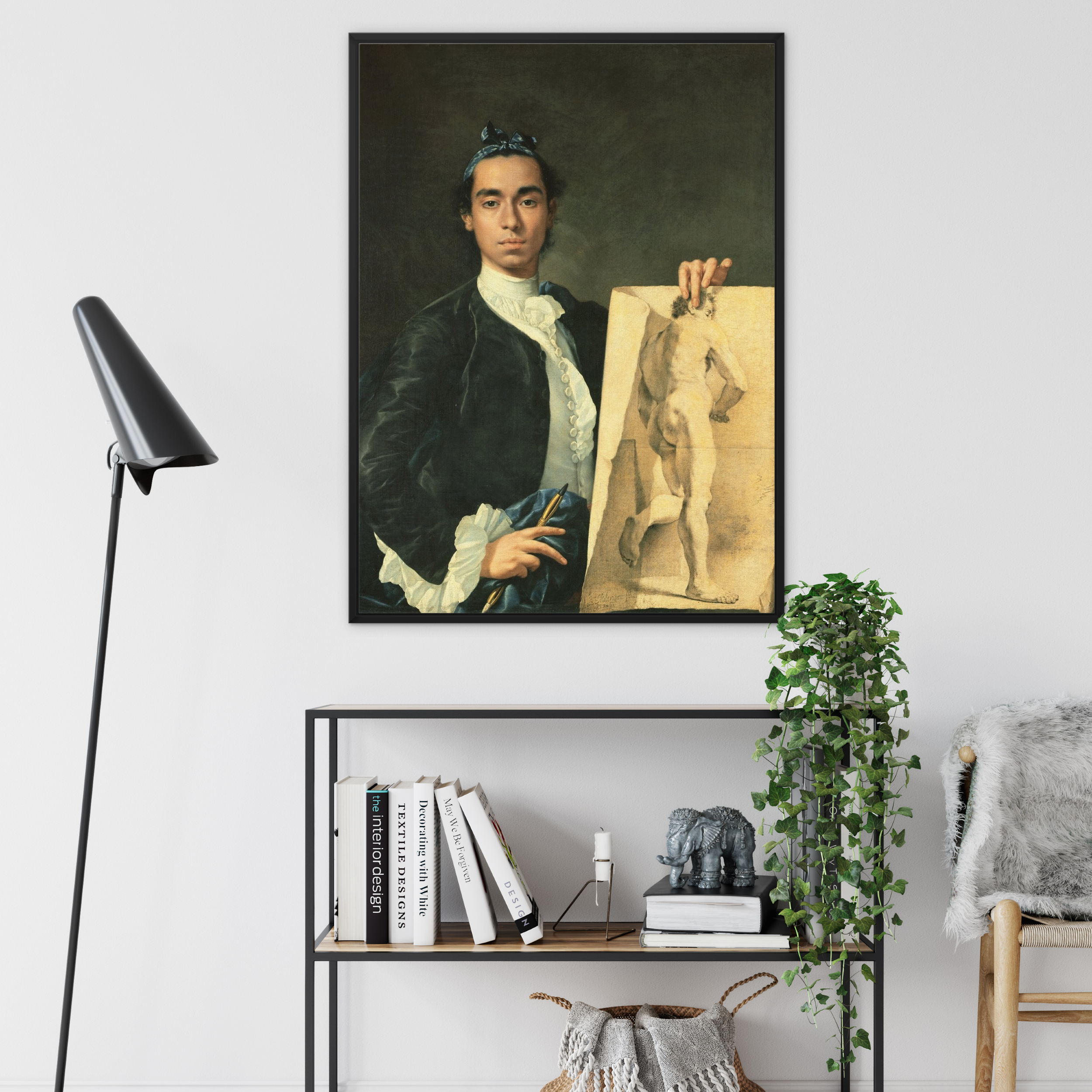 Self Portrait Holding Nude Study - Luis Egidio Melendez Framed Canvas, Classical Portrait Painting Artist Sketch Wall