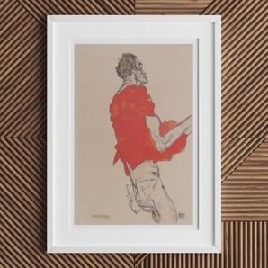 Self Portrait in a Red Shirt - Egon Schiele Art Print, Framed Man Red Shirt