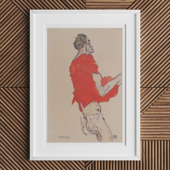 Self Portrait in a Red Shirt - Egon Schiele Art Print, Framed Man Red Shirt