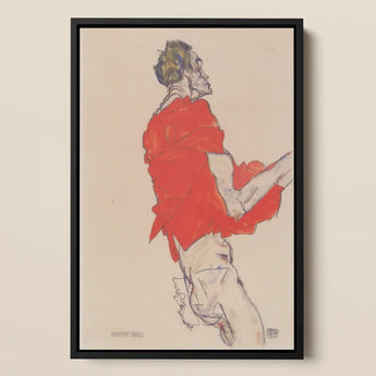 Self Portrait in a Red Shirt Egon Schiele Framed Canvas, Framed Man Red Shirt