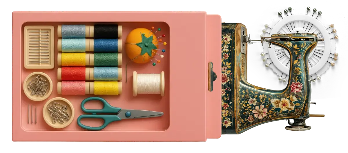 Vintage sewing kit with sewing machine for art iPhone cases and textile art iPhone design