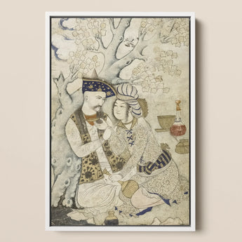 Shah Abbas and His Page - Muhammad Qasim Musavvir Framed Canvas, 12x18’’ / 31x46cm / White Floating Frame, Framed Painting Two Richly