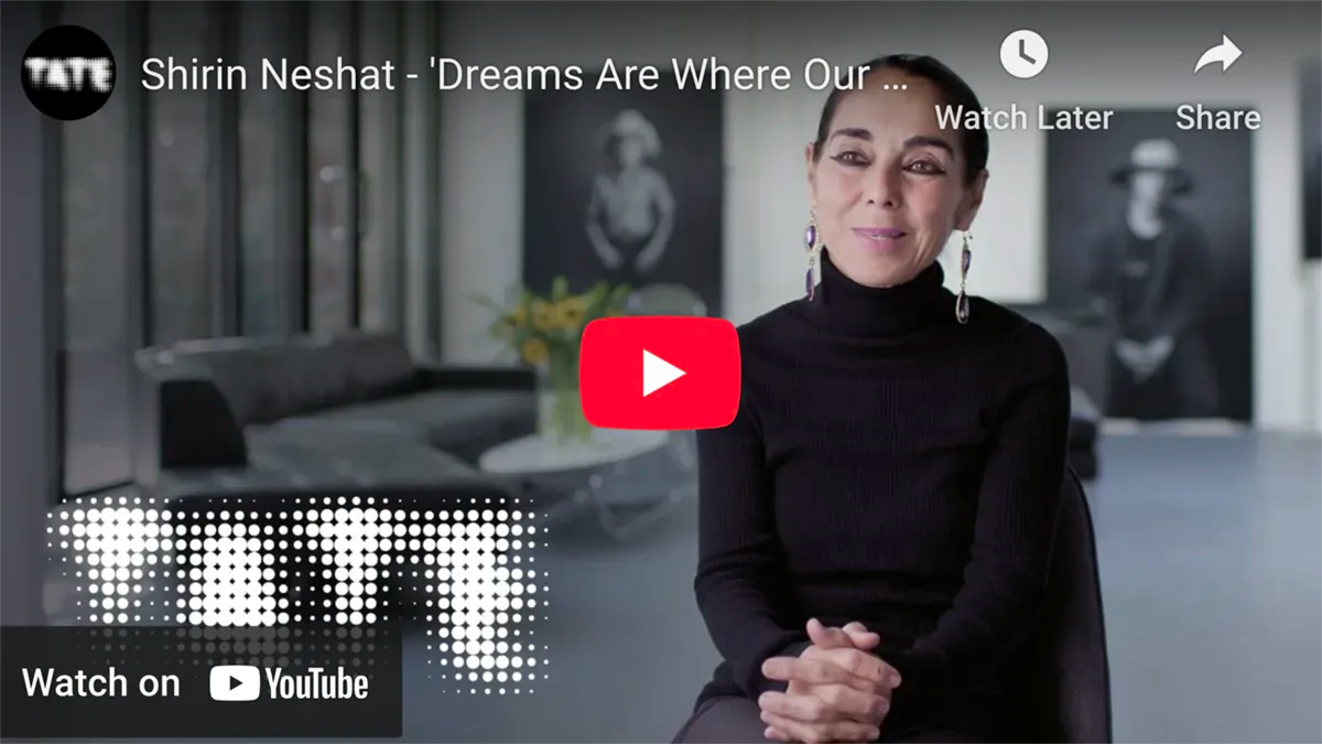Video still of Shirin Neshat exploring cultural imperialism in Orientalism art.