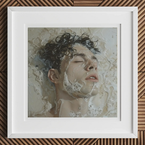 Slip n Slide - Subtle Homoerotic Wall Art Print, 12x12’’ / 31x31cm / White Frame / 2’’ Matboard, Framed Print Person Closed Eyes Curly Hair