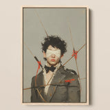 Spearhead - Dapper Gay Outlaw Framed Canvas, 12x18’’ / 31x46cm / Natural Floating Frame, Framed Painting Blindfolded Person Pierced Arrows