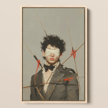 Spearhead - Dapper Gay Outlaw Framed Canvas, 12x18’’ / 31x46cm / Natural Floating Frame, Framed Painting Blindfolded Person Pierced Arrows