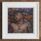 Bent & Spent - Gaysian Thai Twunk Art Print, 12x12’’ / 31x31cm / White Frame / 2’’ Matboard, Framed Artwork Young Man Surrounded Vibrant