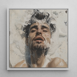 Spilled Milk - Subtle Sexy Gay Erotic Art Framed Canvas, 12x12’’ / 31x31cm / White Floating Frame, Framed Portrait Man Water
