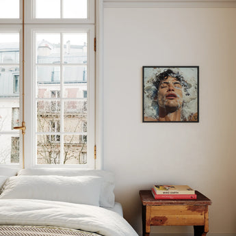 Splish Splash - Gaysian Male Pleasure Framed Canvas, Bedroom Tall Window White Bedding Framed Portrait Wall