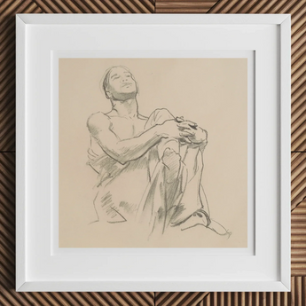 Study for Astronomy - John Singer Sargent Art Print, 12x12’’ / 31x31cm / White Frame / 2’’ Matboard, Framed Charcoal Sketch Seated Man
