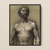 Study of Naked Man at the Turban - Georges Desvallieres Framed Canvas, Framed Charcoal Shirtless Man Head