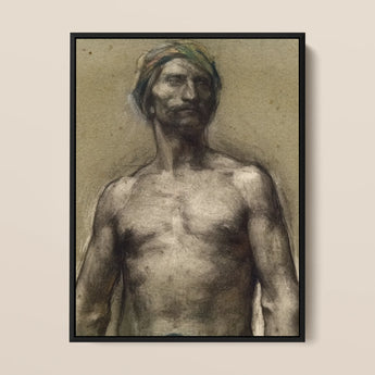Study of Naked Man at the Turban - Georges Desvallieres Framed Canvas, Framed Charcoal Shirtless Man Head
