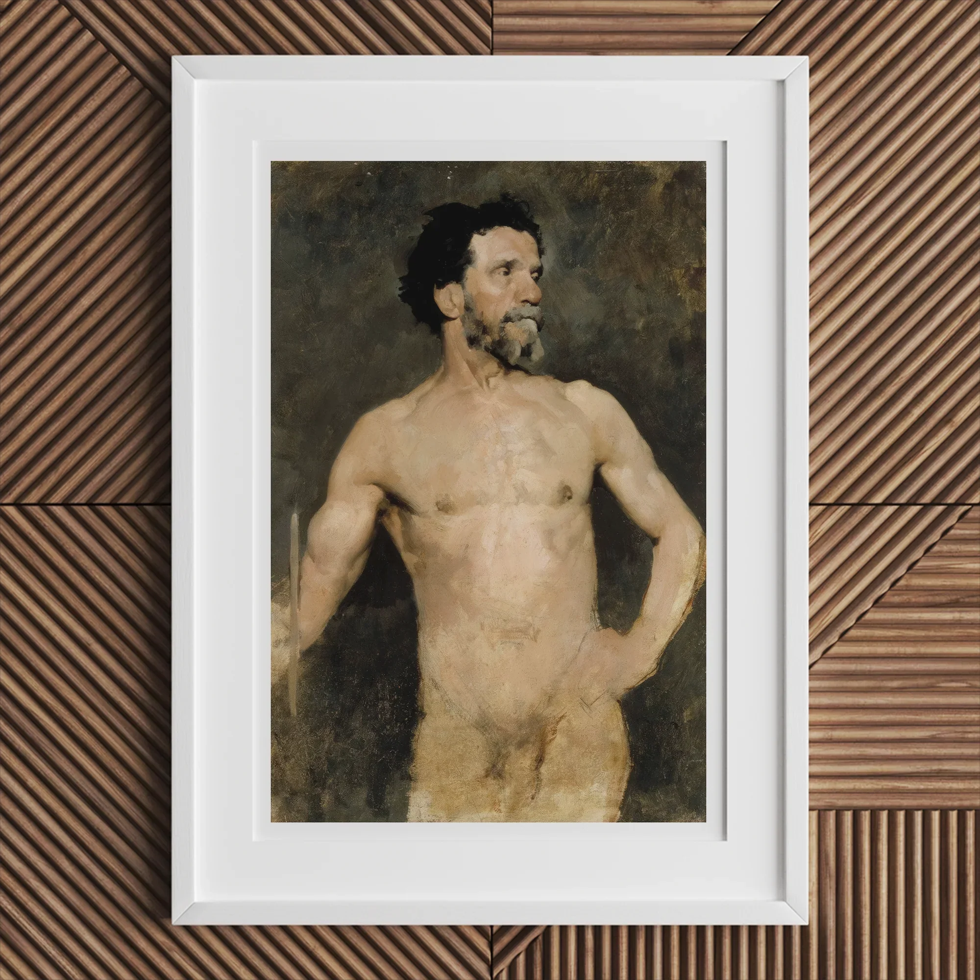 Study of a Male Model - Albert Edelfelt Fine Art Print, Framed Nude Male Figure Painting