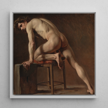 Study of a Nude Man - Gustave Courbet Framed Canvas, 12x12’’ / 31x31cm / White Floating Frame, Nude Male Figure Study