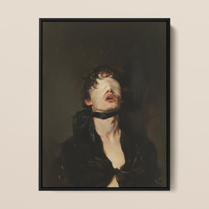Suck it Up - Neo-victorian Gay Bdsm Framed Canvas, 12x16’’ / 31x41cm / Black Floating Frame, Framed Painting Blindfolded Person