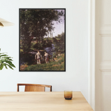 Summer - Károly Ferenczy Framed Canvas, Framed Painting Two Nude Figures Stream Natural Landscape