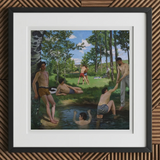 Summer Scene - Jean Frederic Bazille Art Print, 12x12’’ / 31x31cm / Black Frame / 2’’ Matboard, Framed Painting Men Pond