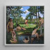 Summer Scene - Jean Frederic Bazille Framed Canvas, 12x12’’ / 31x31cm / White Floating Frame, Oil Painting Nude Male Bathers