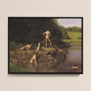 Swimming Hole - Thomas Eakins Framed Canvas, Classical Painting Nude Figures Stone Structure Body Water