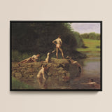 Swimming Hole - Thomas Eakins Framed Canvas, Classical Painting Nude Figures Stone Structure Body Water
