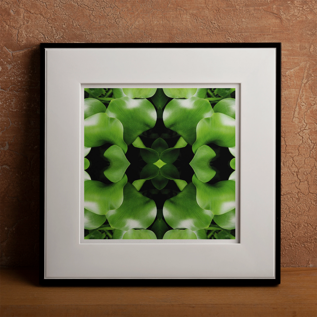 Framed abstract artwork of a trippy tree trunk in botanical op art style