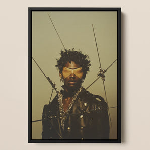 On Target Gay Black Leather Biker Framed Canvas, Framed Portrait Stylish Person