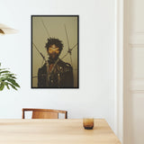 On Target Gay Black Leather Biker Framed Canvas, Framed Portrait Man Covered Eyes