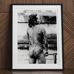 Tattooed Betto Art Print, Framed Black White Photograph Person Full-body Tattoos