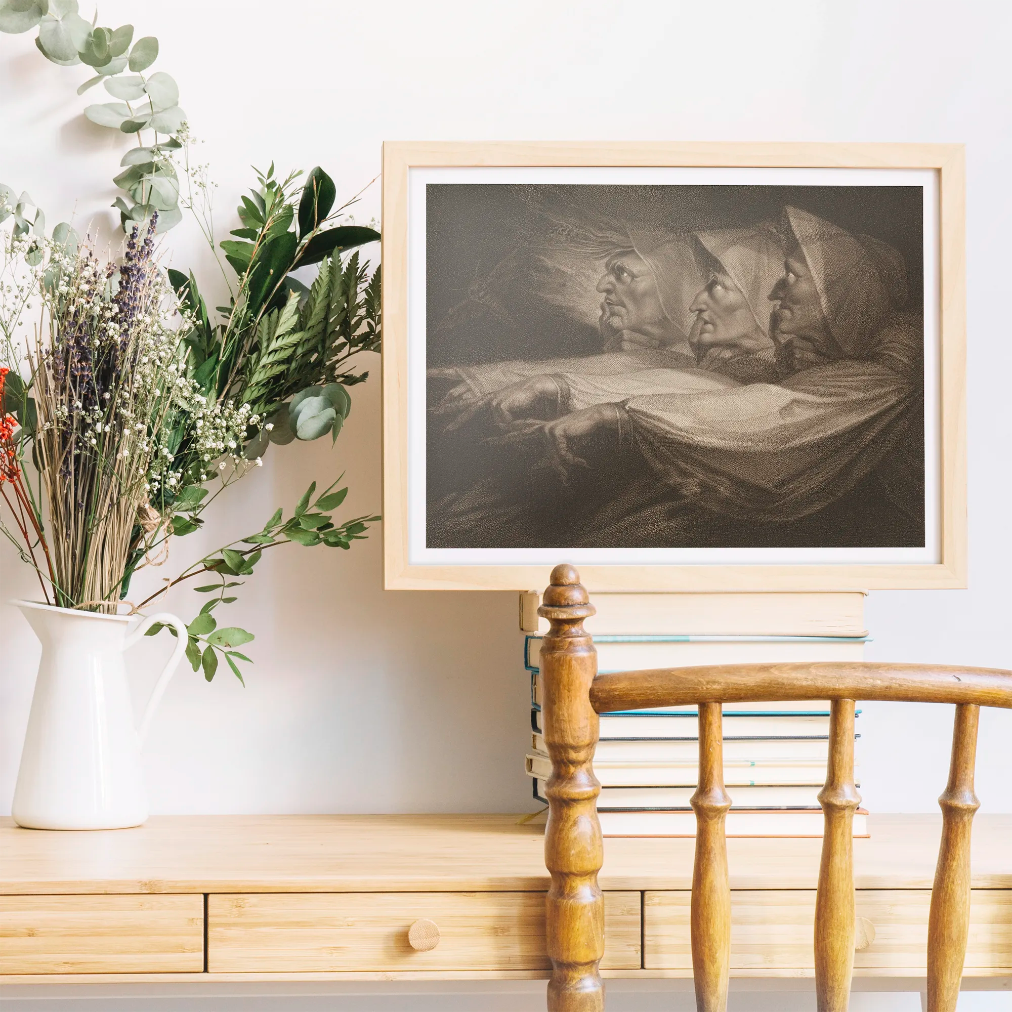 The Weird Sisters - Henry Fuseli Art Print, Wooden Framed Artwork Dark Dramatic Scene Two Figures
