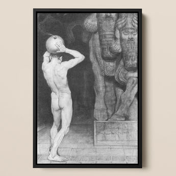 The Anarchist - Sascha Schneider Framed Canvas, Nude Figure Globe-like Head Partial View Elephant Statue