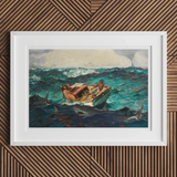Gulf Stream - Winslow Homer American Realism Art Print, Framed Artwork Boat Stormy Turquoise Seas