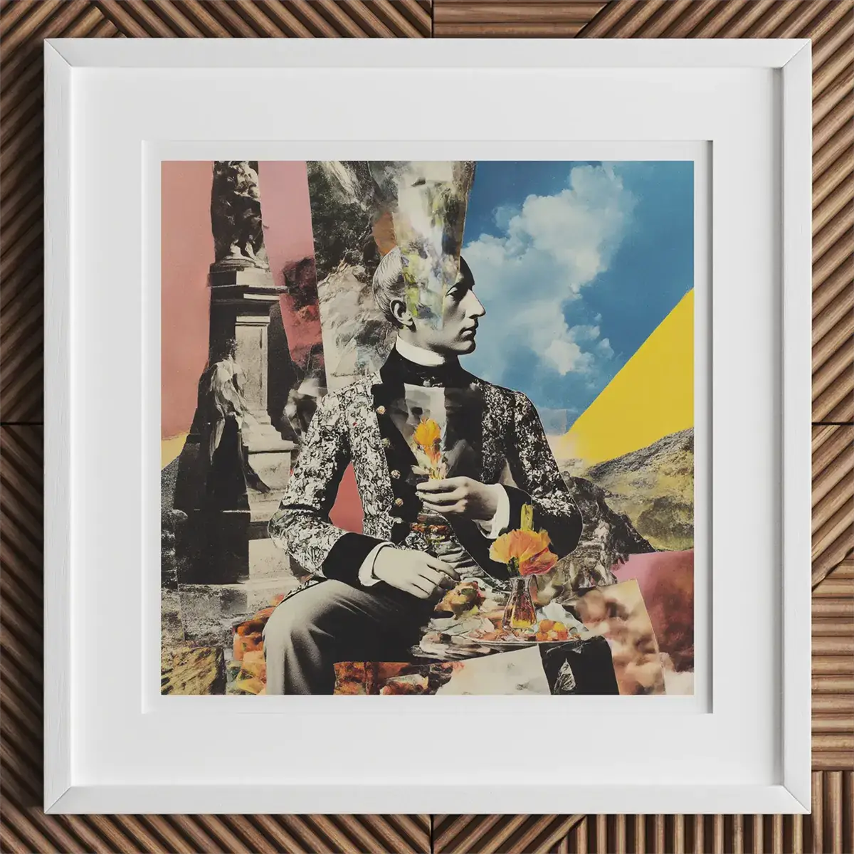 Framed collage art showcasing cultural influences and diverse collage techniques