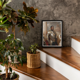 The General - Vintage Gay Military Art Print, Framed Portrait Person Armor Wooden Surface