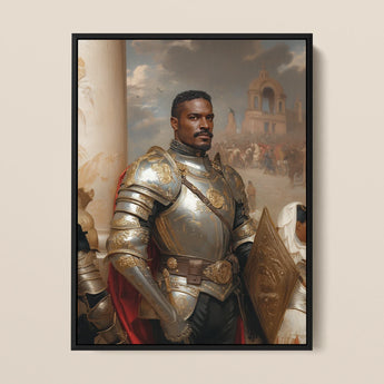 The General - Vintage Gay Military Art Framed Canvas, 12x16’’ / 31x41cm / Black Floating Frame, Framed Portrait Knight