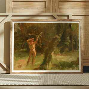 The Shooter - Julius Paulsen Art Print, Framed Painting Nude Archer Forest
