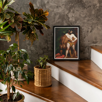 The Wrestlers - William Etty Homoerotic Art Print, Classical Art Print Black Frame Mythological Scene