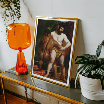 The Wrestlers - William Etty Homoerotic Art Print, Framed Classical Painting Muscular Figure Partial State Undress