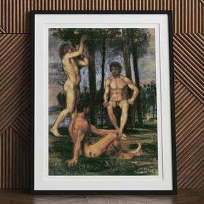 Three Youths Under Orange Trees - Hans Von Marées Fine Art Print, Framed Painting Nude Men Landscape