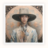 Thuanthong - Dandy Thai Transman Cowboy Art Print, Person Wide-brimmed Hat White Blazer Patterned Silk Scarf