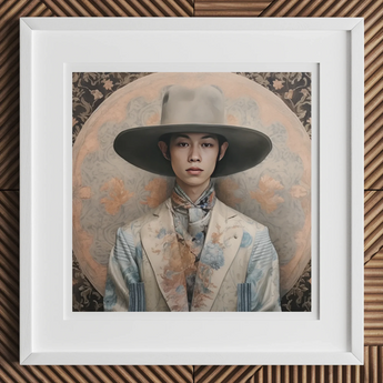 Thuanthong - Dandy Thai Transman Cowboy Art Print, Framed Portrait Photograph Wide-brimmed Hat Floral-patterned Clothing