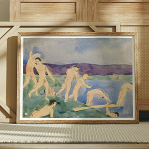 Twelve Nude Boys at the Beach - Charles Demuth Fine Art Print, Framed Watercolor Painting Nude Figures