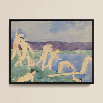 Twelve Nude Boys at the Beach - Charles Demuth Framed Canvas, Framed Watercolor Painting Nude Bathers